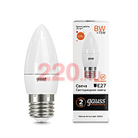 Gauss Лампа Elementary Свеча 8W 520lm 3000K Е27 LED в каталоге электрики 220.ru, артикул GSS-33218