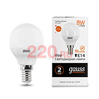 Gauss Лампа Elementary Шар 8W 520lm 3000K Е14 LED в каталоге электрики 220.ru, артикул GSS-53118