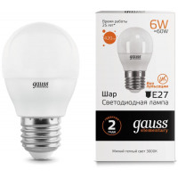 Gauss Лампа Elementary Шар 6W 420lm 3000K Е27 LED в каталоге электрики 220.ru, артикул GSS-53216