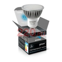 Светодиодные лампы Гаусс LED, диаметр GAUSS 5W GU10 4100K диммируемые, гарантия ТРИ ГОДА, мощность аналогичной ЛН — 50Вт в каталоге электрики 220.ru, артикул GSS-EB101506205-D