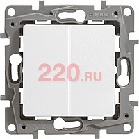 Выключатель двухклавишный  10 A - 250 В~ цвет - белый, Legrand Etika в каталоге электрики 220.ru, артикул LN-672202