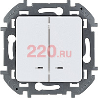 Выключатель двухклавишный с подсветкой/индикацией 10 AX - 250 В, цвет — белый, Legrand Inspiria в каталоге электрики 220.ru, артикул LN-673630
