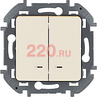Выключатель двухклавишный с подсветкой/индикацией 10 AX - 250 В, цвет — слоновая кость, Legrand Inspiria в каталоге электрики 220.ru, артикул LN-673631