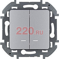 Выключатель двухклавишный с подсветкой/индикацией 10 AX - 250 В, цвет — алюминий, Legrand Inspiria в каталоге электрики 220.ru, артикул LN-673632
