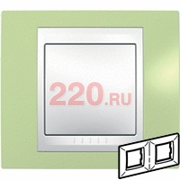 Рамка горизонтальная, двойная хамелеон зеленое яблоко/ белый, Unica Хамелеон в каталоге электрики 220.ru, артикул SCMGU6.004.863