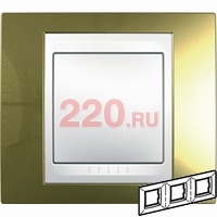 Рамка тройная золото беж вставка, Unica Хамелеон в каталоге электрики 220.ru, артикул SCMGU66.006.504
