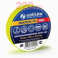 Изолента 15/10 желто-зеленый, Safeline в каталоге электрики 220.ru, артикул SL-10256