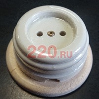 Ретро розетка керамическая для открытой проводки, без з/к, белая, светлая подложка. Цион. в каталоге электрики 220.ru, артикул Z24-07