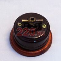 Ретро-выключатель на 2 нагрузки: керамика, поворотный. Коричневый, ручка «бронза», тёмная подложка. в каталоге электрики 220.ru, артикул Z24-29-2