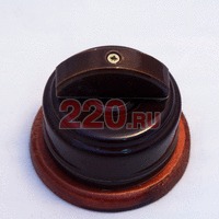 Ретро-выключатель на 2 нагрузки: керамика, роторный. Коричневый, ручка полукруг, тёмная подложка. в каталоге электрики 220.ru, артикул Z24-29-3