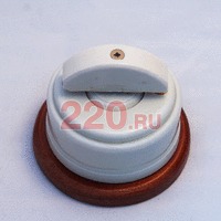 Ретро-выключатель на 2 нагрузки: керамика, поворотный. Белый, ручка полукруг, тёмная подложка. в каталоге электрики 220.ru, артикул Z24-48-3