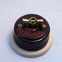 Ретро-выключатель на 2 нагрузки: керамика, поворотный. Коричневый, ручка «золото», светлая подложка. в каталоге электрики 220.ru, артикул Z24-49-1