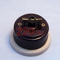 Ретро-выключатель на 2 нагрузки: керамика, поворотный. Коричневый, ручка «бронза», светлая подложка. в каталоге электрики 220.ru, артикул Z24-49-2