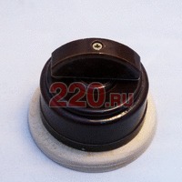 Ретро-выключатель на 2 нагрузки: керамика, роторный. Коричневый, ручка полукруг, светлая подложка. в каталоге электрики 220.ru, артикул Z24-49-3