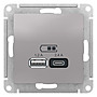 USB A+С, 5В/2,4А, 2х5В/1,2А, механизм, цвет — алюминий, SE AtlasDesign в каталоге электрики 220.ru, артикул ATN000339