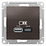 USB A+С, 5В/2,4А, 2х5В/1,2А, механизм, цвет — мокко, SE AtlasDesign в каталоге электрики 220.ru, артикул ATN000639