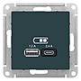 USB A+С, 5В/2,4 А, 2х5В/1,2 А, механизм, цвет — изумруд, SE AtlasDesign в каталоге электрики 220.ru, артикул ATN000839