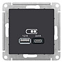 USB A+С, 5В/2,4А, 2х5В/1,2 А, механизм, цвет — карбон, SE AtlasDesign в каталоге электрики 220.ru, артикул ATN001039